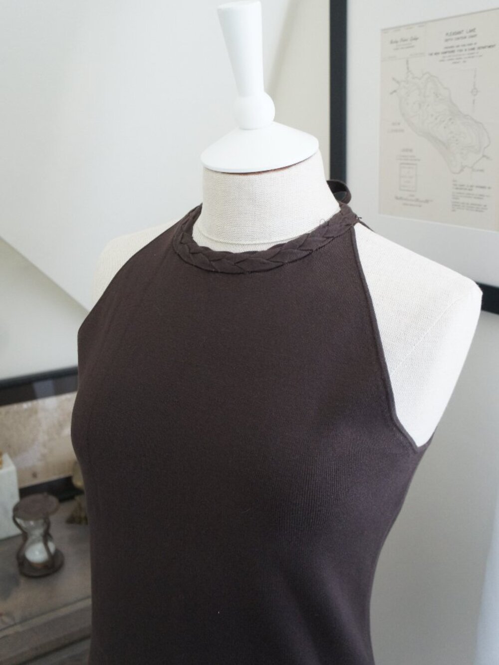 Ann Taylor Brown Knit Tie Neck Halter Top Size Medium Silk Cotton Blend